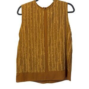 Suki + Solaine Gold Sleeveless Textured Stripe Blouse Top S Fall Autumn
